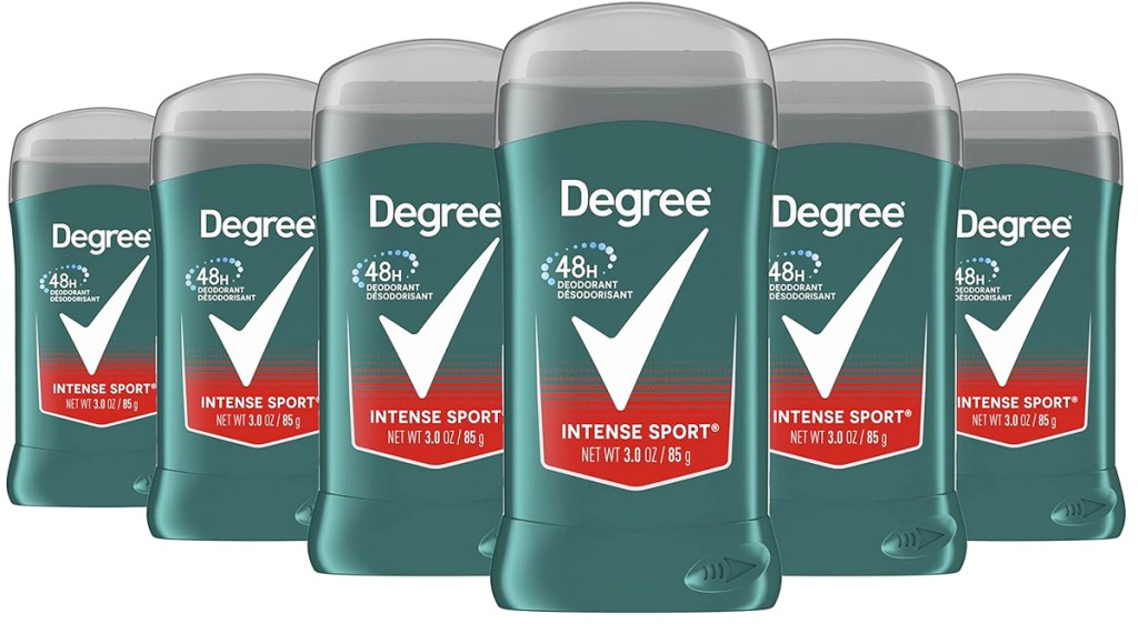 six sticks of Degree Men Original Deodorant in Intense Sport Scent