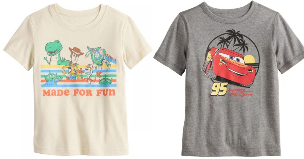 2 boys t-shirts with Disney characters on them