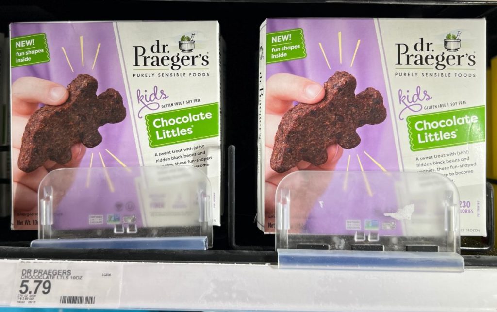 Dr. Praeger's Frozen Chocolate Brownie Littles in store freezer