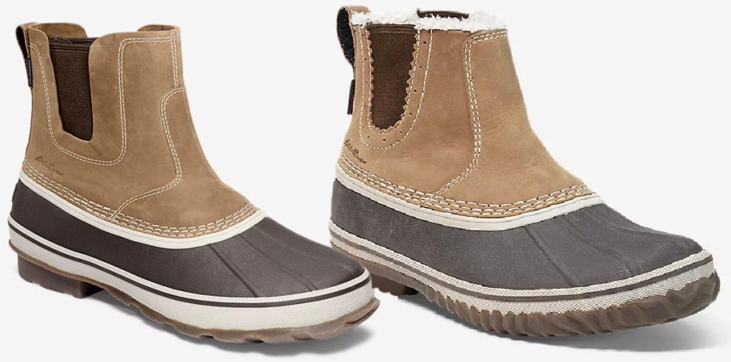 two men and women's slip-on winter boots