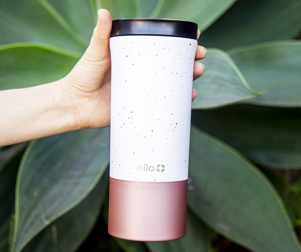 hand holding an ello coffee mug