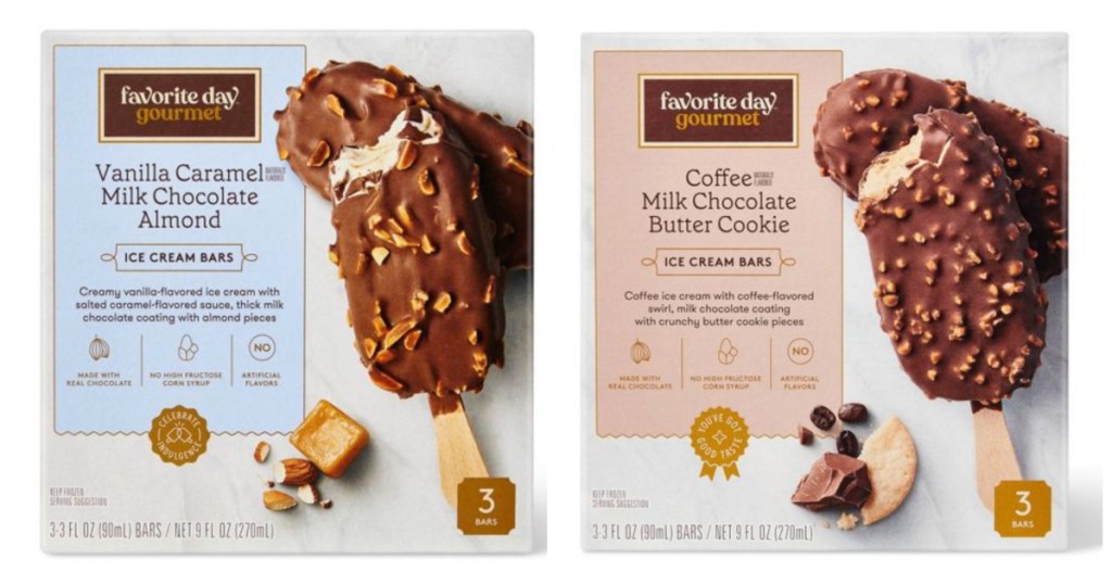 two packages of chocolate ice cream bars 