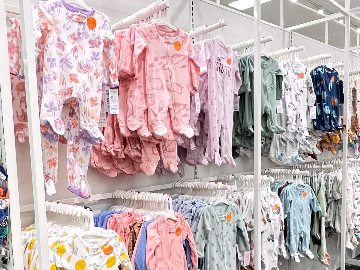 Footed Pajamas on shelves at Target
