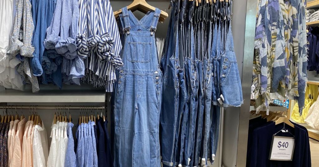 overalls hanging in store