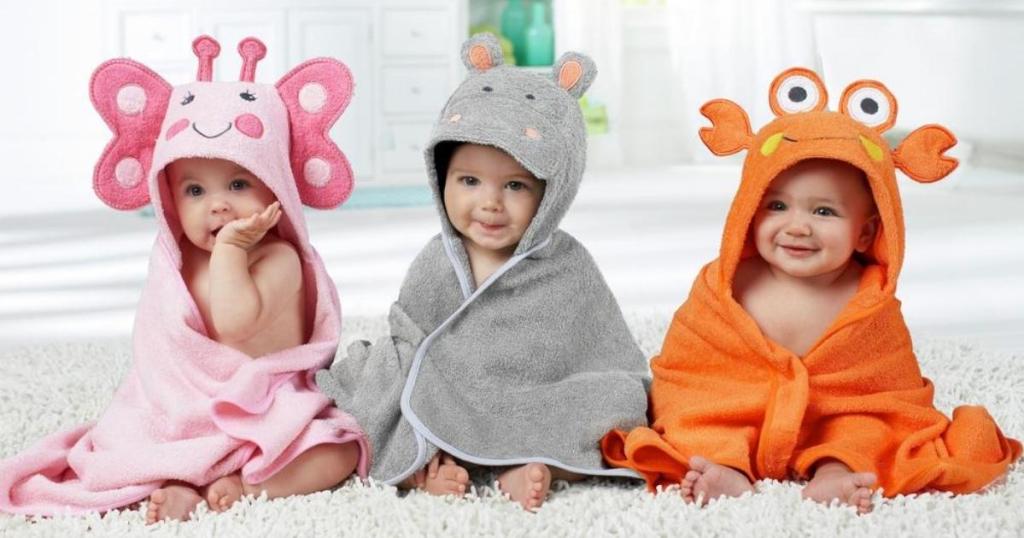 babies in gerber hooded character towels