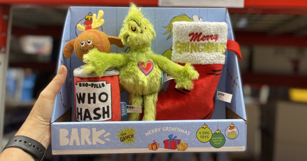 Grinch themed dog toys in variety pack