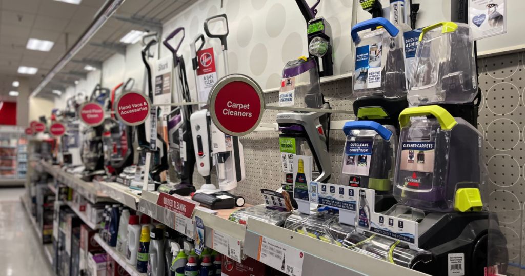 carpet cleaners on shelf at store