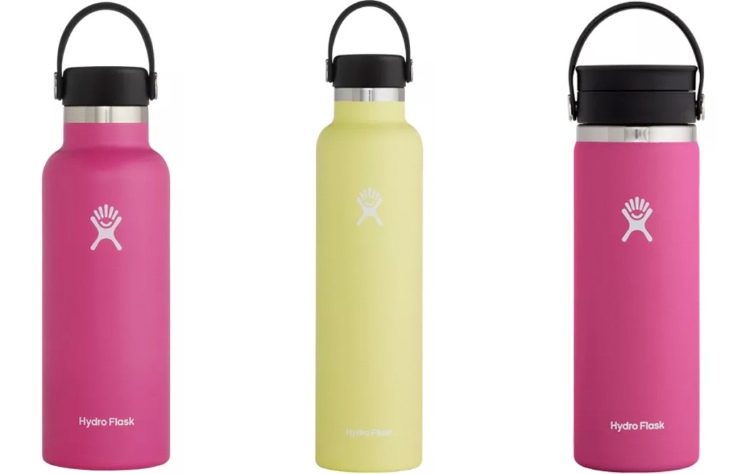 pink and yellow hydro flask bottles
