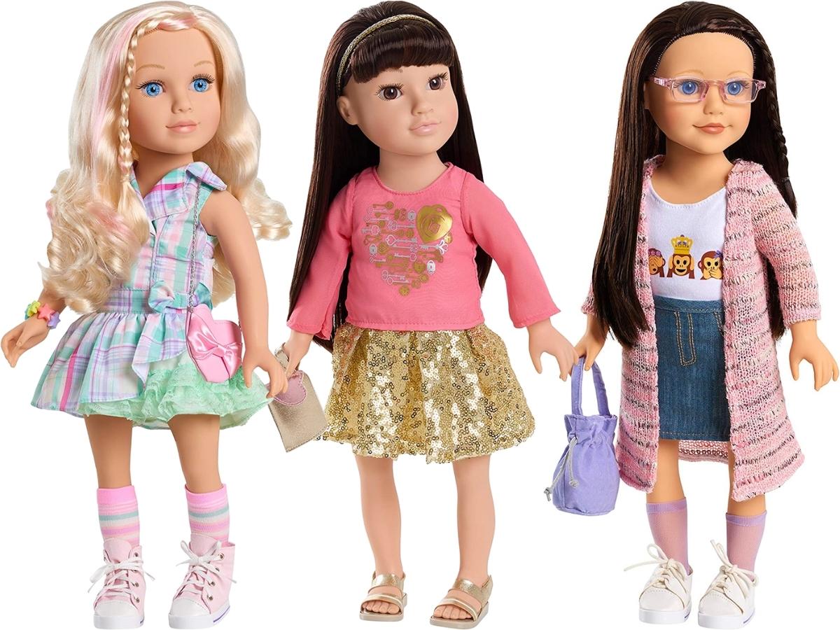three side by side stock images of Journey Girls Dolls, - Ilee, Callie, and Dana
