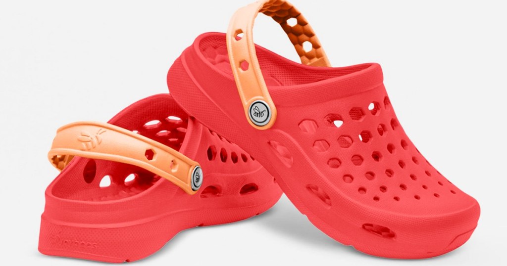 pair of red lookalike crocs