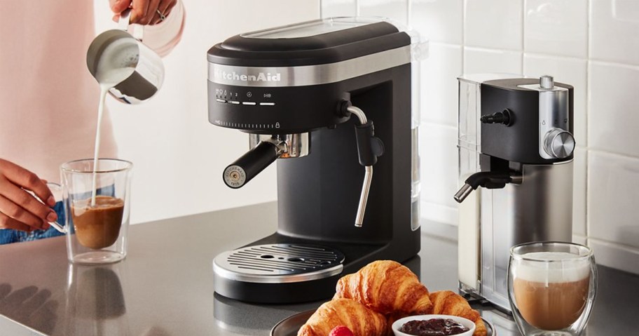KitchenAid Espresso Machine with Automatic Milk Frother on a counter being used