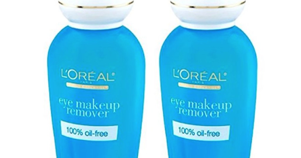 two blue bottles of makeup remover