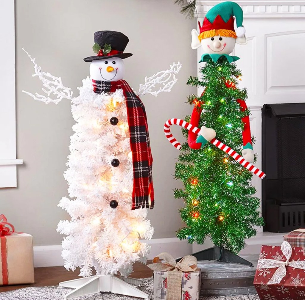 snowman and eld decorated trees
