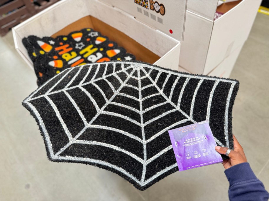 A spiderweb Halloween doormat from Lowe's