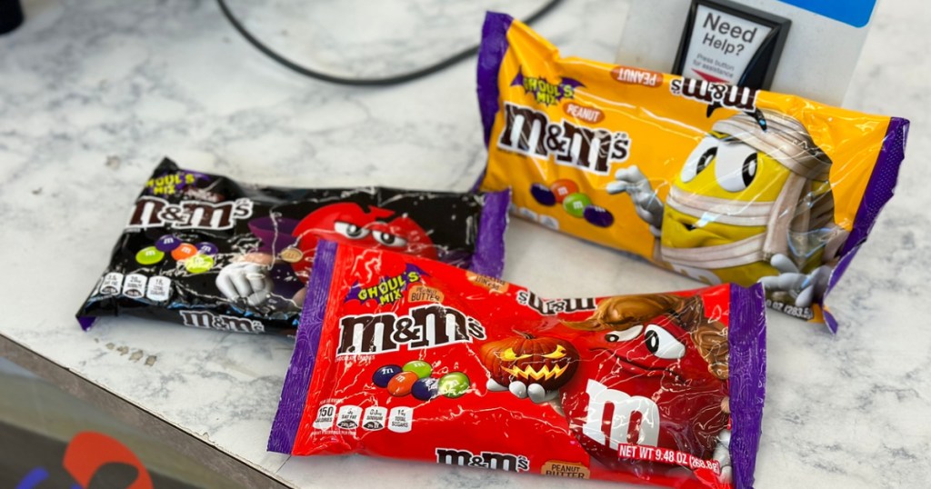 M&Ms Candy Bags on store counter