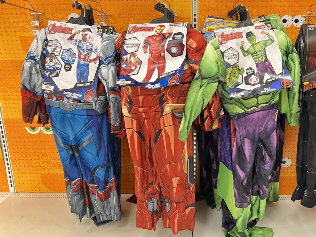 marvel kids captain america, iron man, and hulk costumes