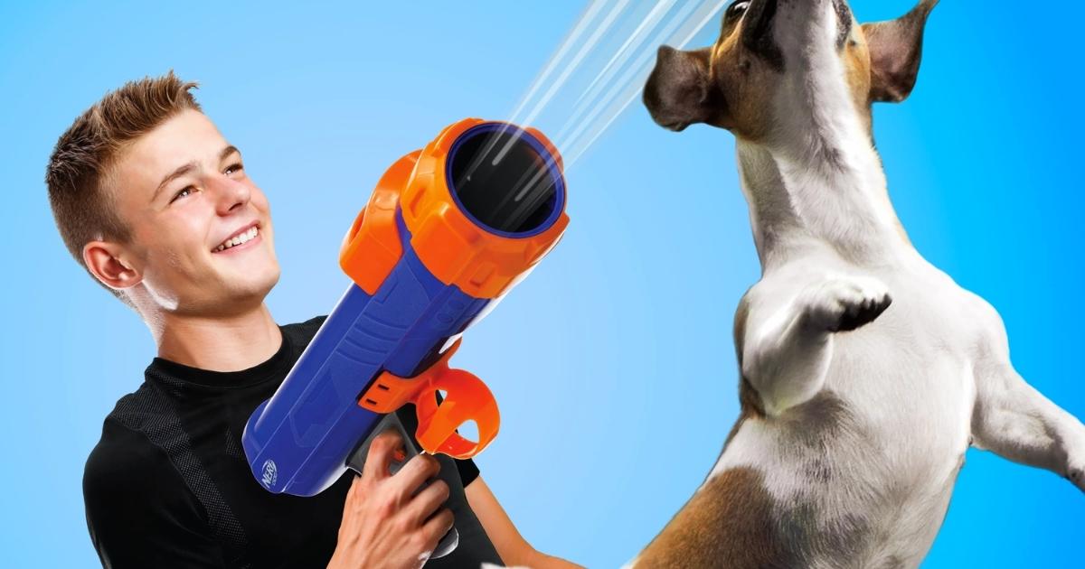 nerf tennis ball blaster with dog