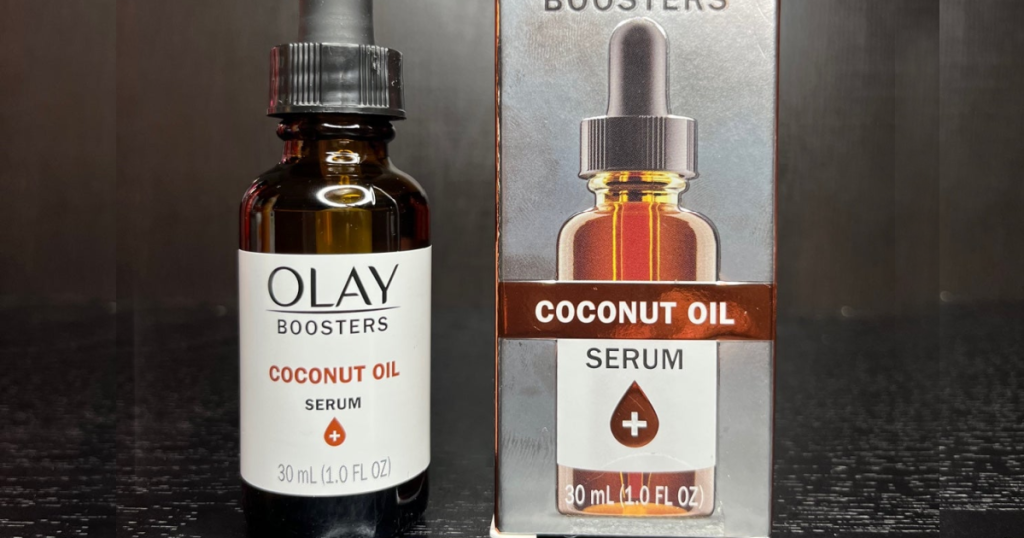 Olay Coconut Oil bottle next to box