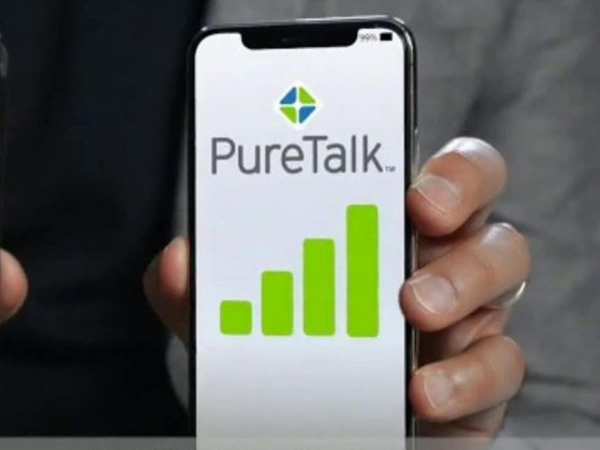 cell phone with puretalk logo on screen