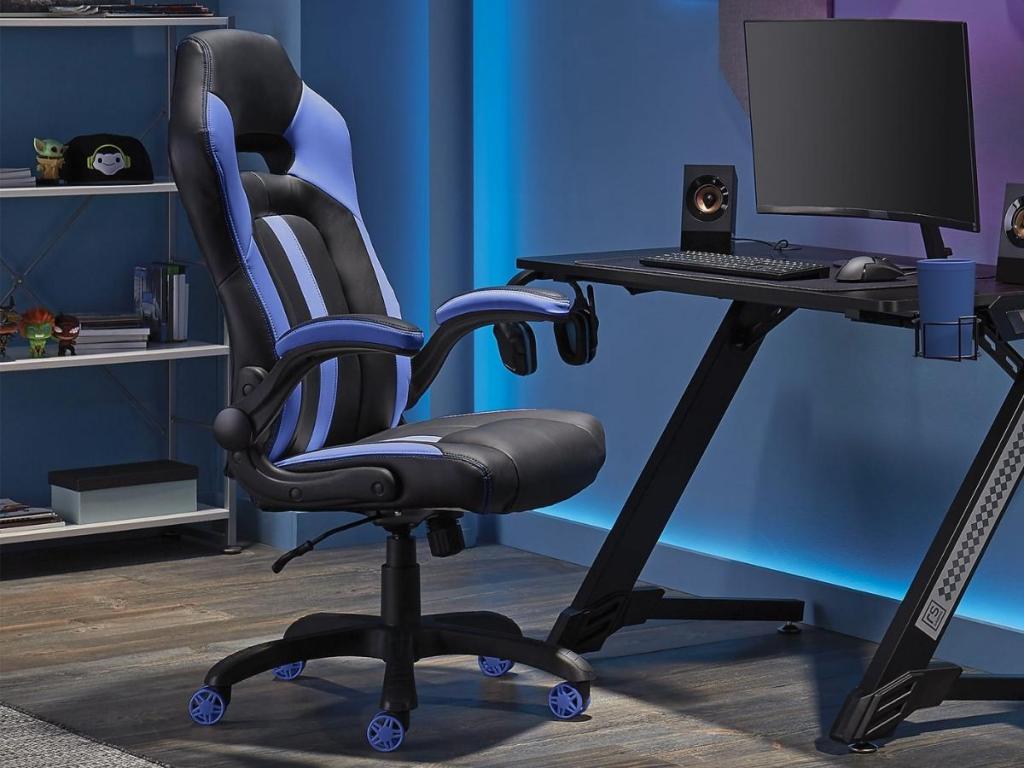 Realspace Gaming Bonded Leather High-Back Gaming Chair in Blue