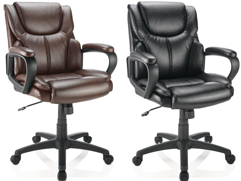 brown and black faux leather office chairs