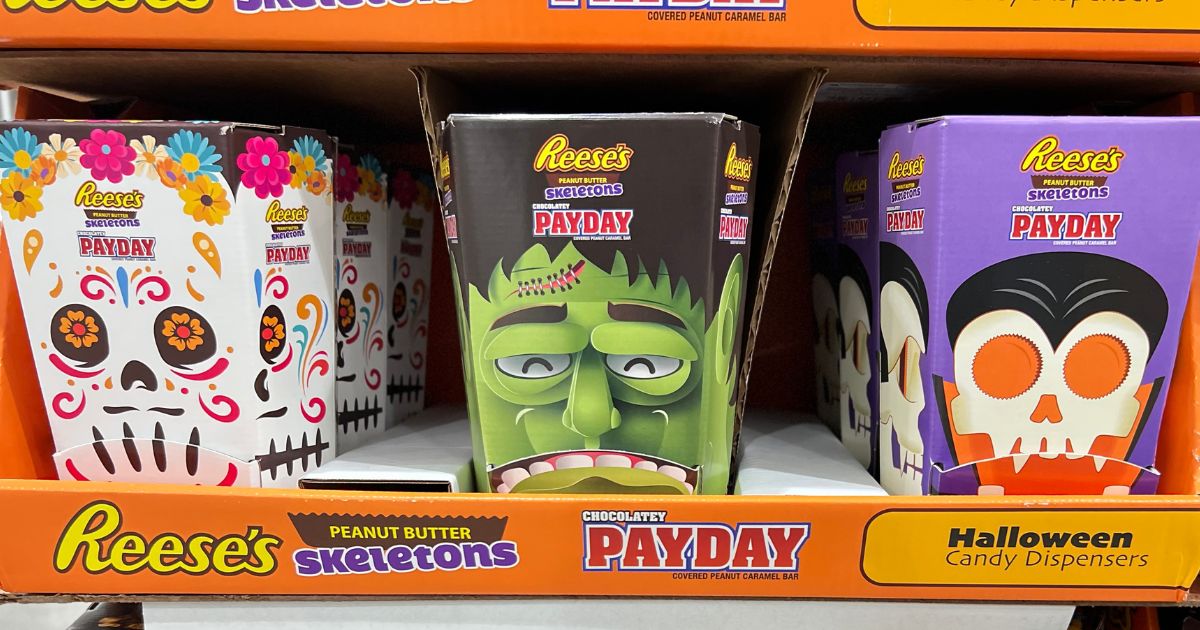 Reeses hershey and payday dispenser boxes in a costco club