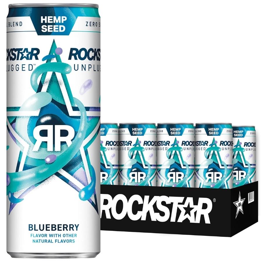Rockstar Energy Drink Unplugged 12oz Sleek Cans 12-Count - Blueberry