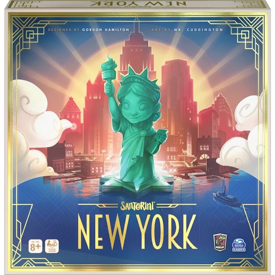 stock image of the cover of the new york Santorini board Game Box