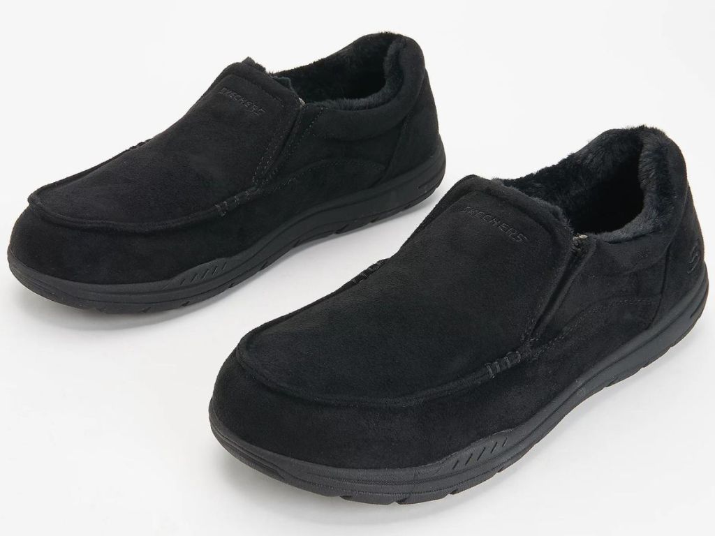 black faux fur mens slippers