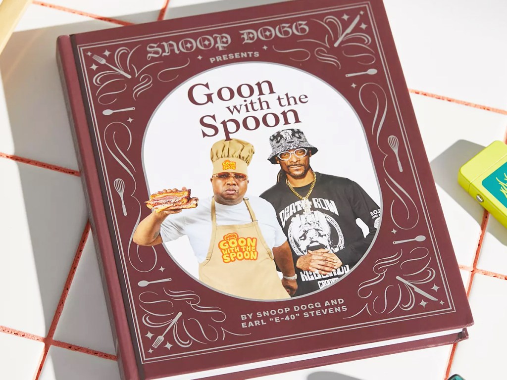 hardcover Snoop Dogg cookbook on kitchen counter