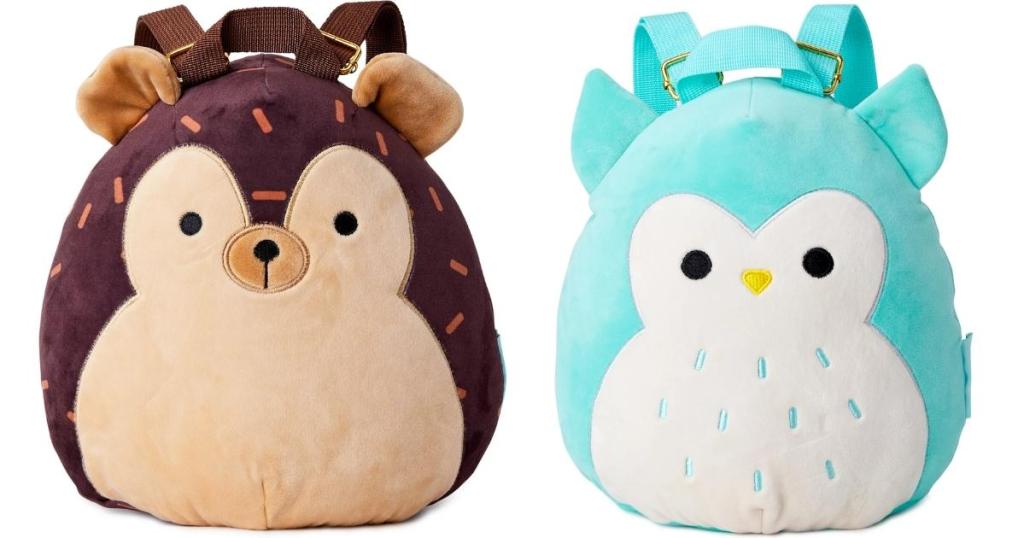 squishmallows hedgehog and owl backpacks