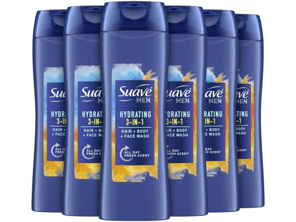 Suave Men's 3-in-1 Everyday Use Hair, Body and Face Wash 6-Pack