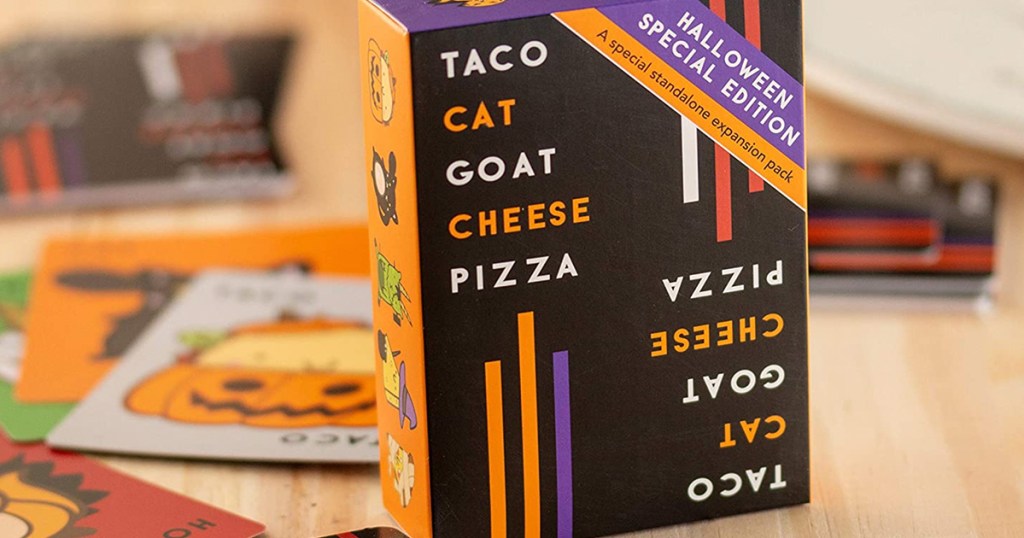 halloween taco cat goat cheese pizza card game on table