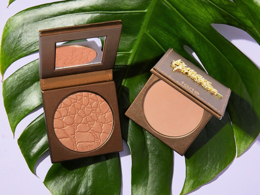 Tarte Amazonian Clay Bronzers on a leaf