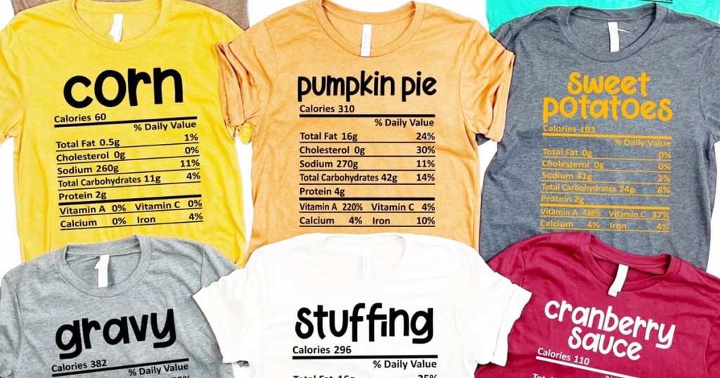 group of Thanksgiving Food Tees