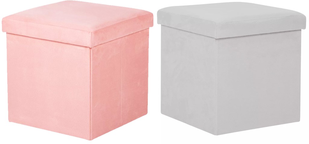 pink and grey storage ottomans