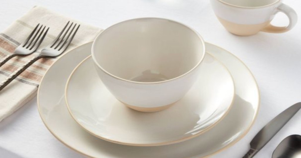 white and beige dishes on table