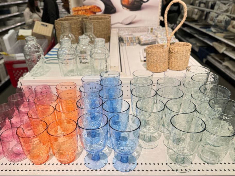 A shelf full of Threshold drinking glasses at Target