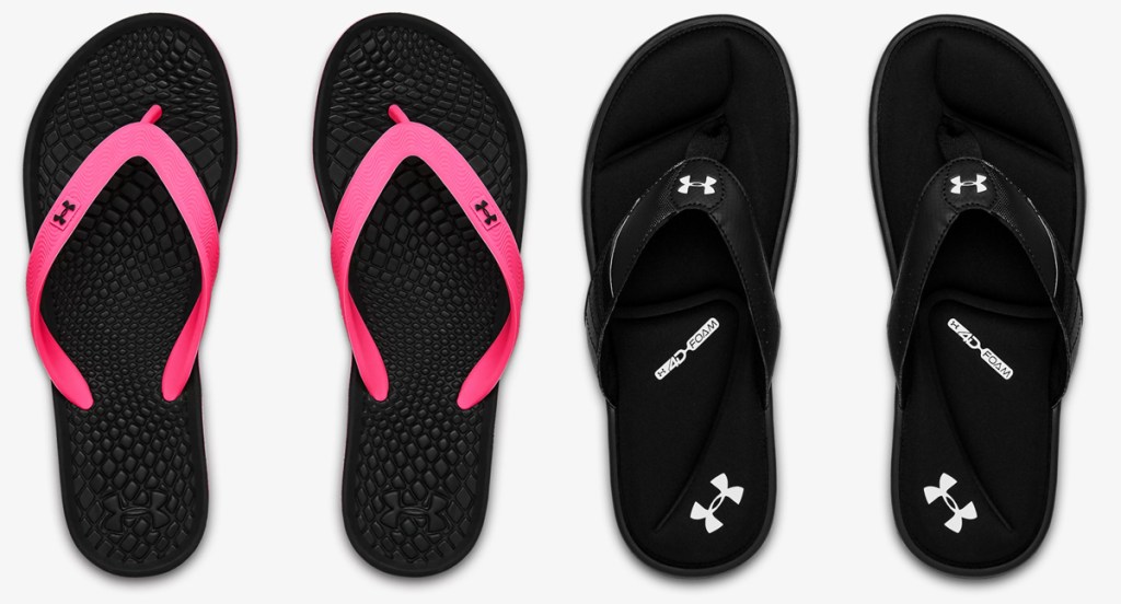 two pairs of under armour sandals