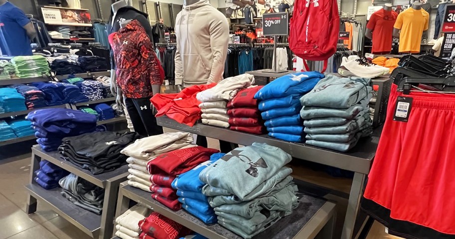 display of under armour hoodies in store