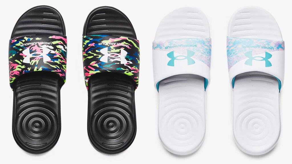 two pairs of under armour slides