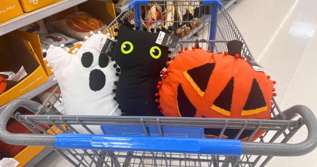 ghost, black cat, and pumpkin walmart halloween pillows