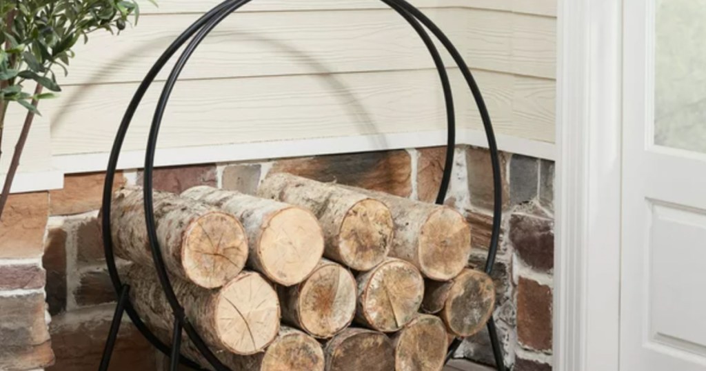 mainstays circle log holder on porch