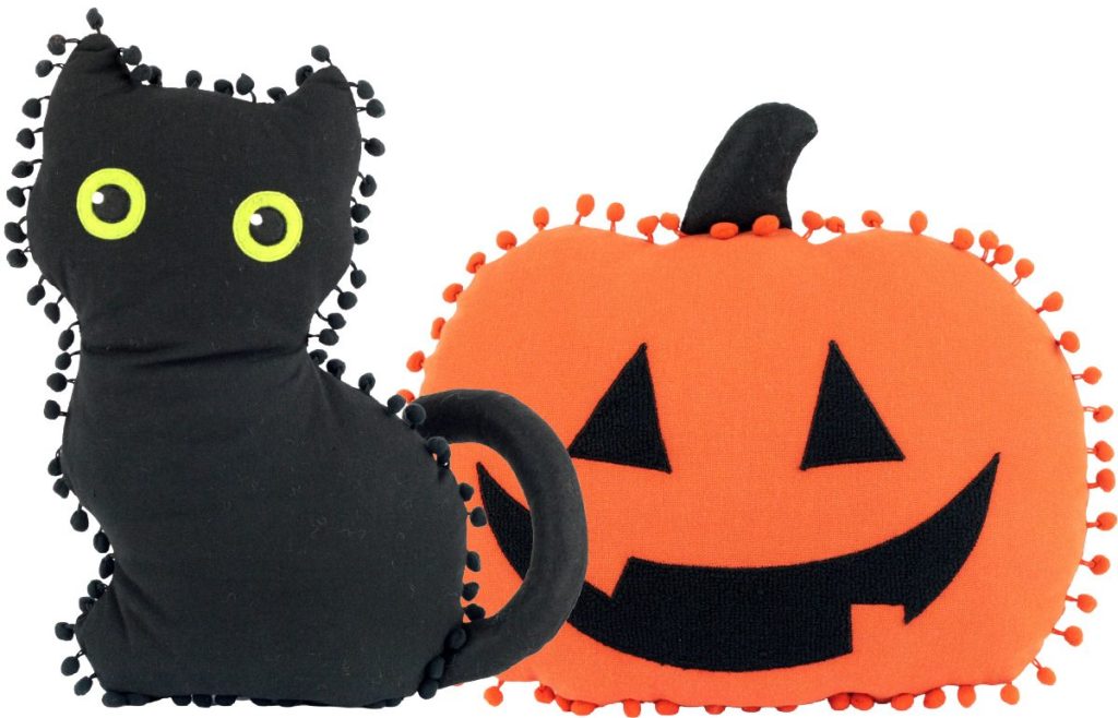 black cat Halloween pillow and Jack o Lantern pillow