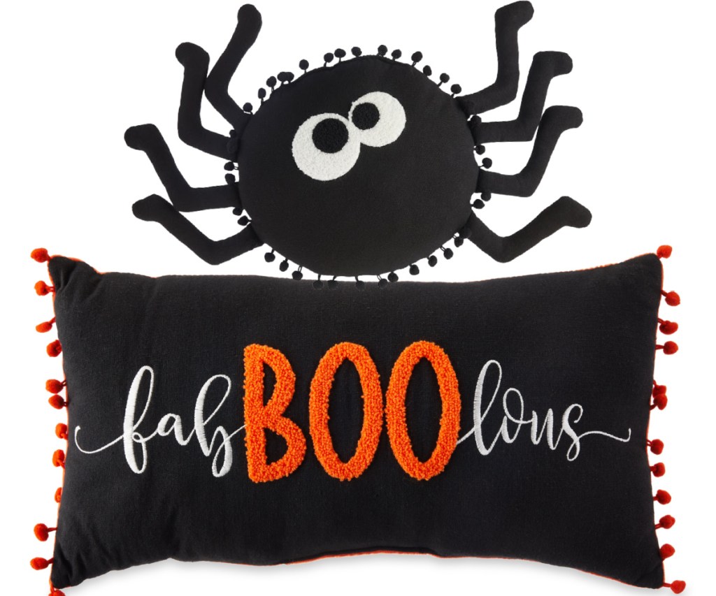black spider pillow and Halloween lumbar pillow