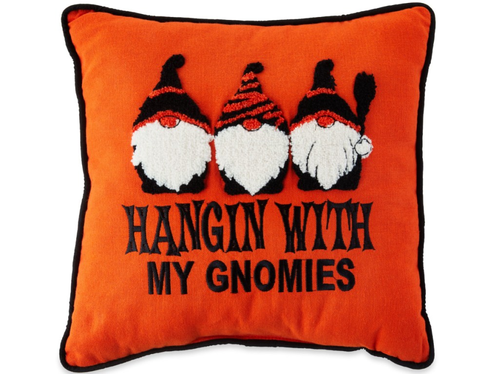 orange and black gnome Halloween pillow