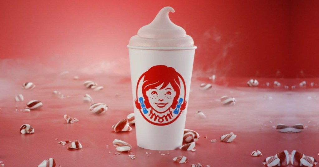 Wendys Peppermint Frosty with red backdrop