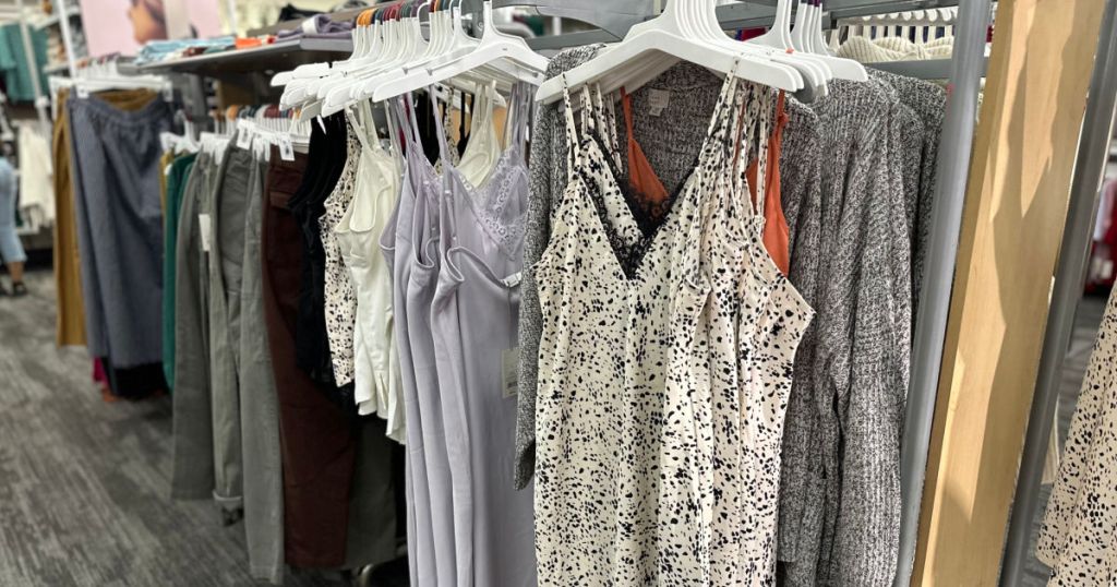 dresses on hangers at store