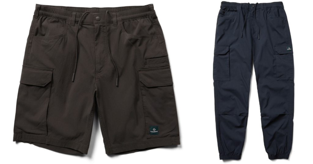 Wolverine black cargo shorts and navy cargo pants