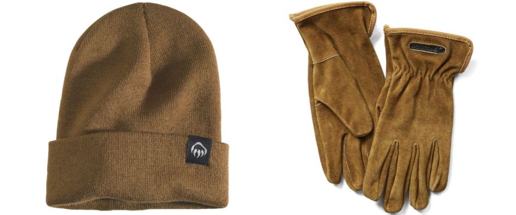 Wolverine tan knit hat and gloves